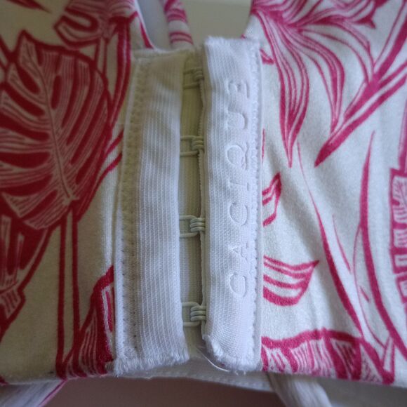 Cacique 46DDD Lightly Lined Full Coverage 4 Hook Pink White Leaves Plus Size - Picture 6 of 9